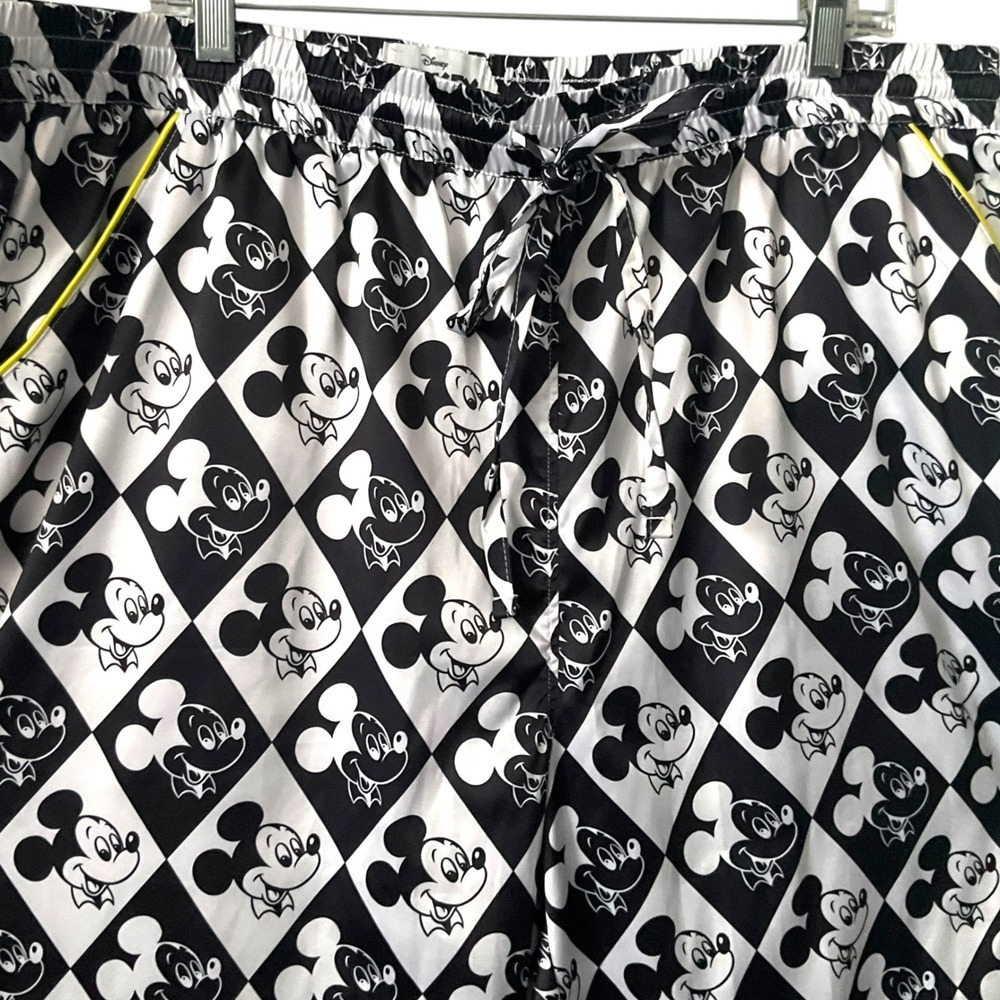 Disney Mickey Mouse Pajama Pants Womens XL Black White Harlequin‎ Diamond Print - Picture 5 of 7
